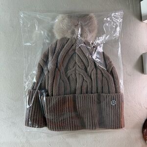 lululemon athletica Brown Knit Hat with Cable Knit Pom